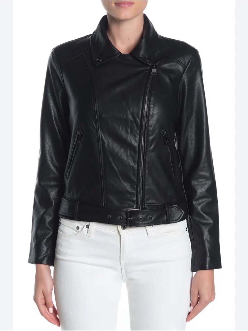 Elodie Faux Leather Moto Jacket L biker jacket, asymmetrical zip outerwear - Picture 2 of 10